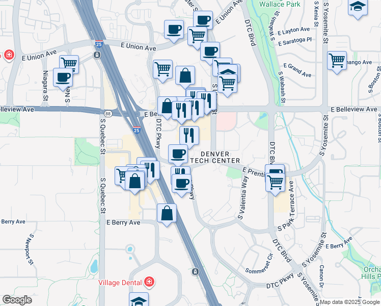 map of restaurants, bars, coffee shops, grocery stores, and more near 7935-7995 East Prentice Avenue in Greenwood Village