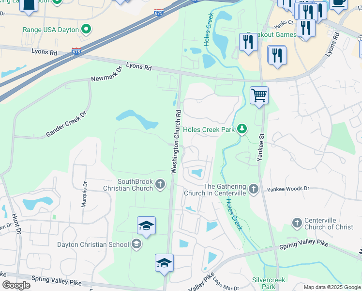 map of restaurants, bars, coffee shops, grocery stores, and more near 8801 Washington Church Road in Miamisburg
