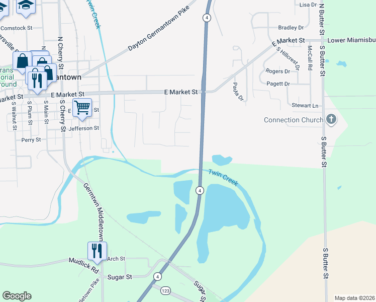 map of restaurants, bars, coffee shops, grocery stores, and more near 733 Maxwell Court in Germantown