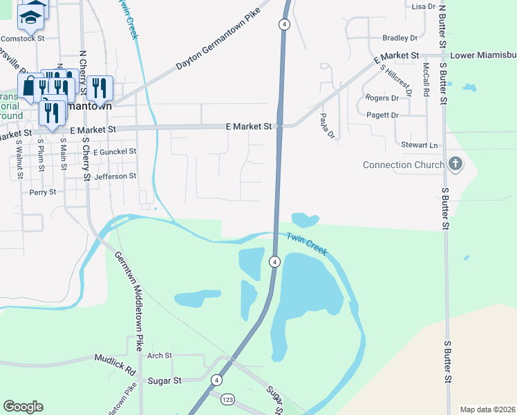 map of restaurants, bars, coffee shops, grocery stores, and more near 733 Maxwell Court in Germantown