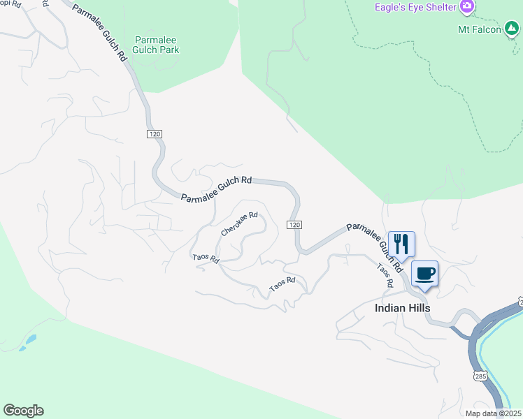 map of restaurants, bars, coffee shops, grocery stores, and more near 5276 Cherokee Road in Indian Hills