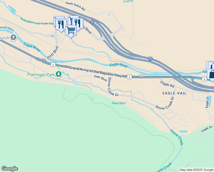 map of restaurants, bars, coffee shops, grocery stores, and more near 680 Stone Creek Drive in Basalt