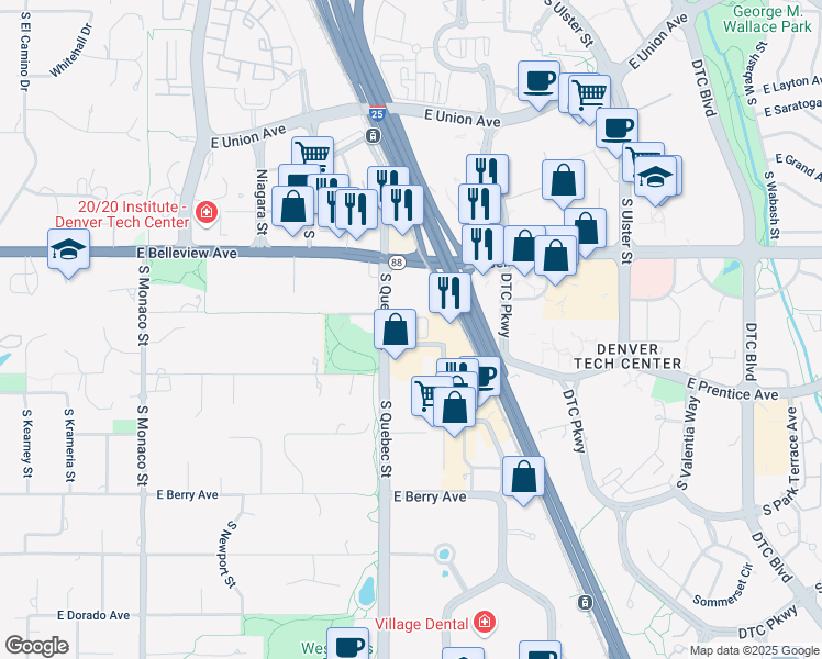 map of restaurants, bars, coffee shops, grocery stores, and more near 5150 South Quebec Street in Greenwood Village
