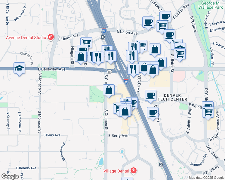 map of restaurants, bars, coffee shops, grocery stores, and more near 5150 South Quebec Street in Greenwood Village