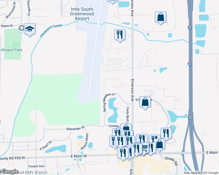 map of restaurants, bars, coffee shops, grocery stores, and more near 961 Red Maple Court in Greenwood