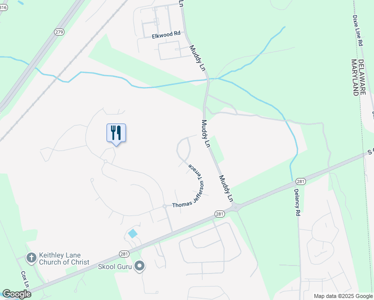 map of restaurants, bars, coffee shops, grocery stores, and more near 104 Constitution Terrace in Elkton