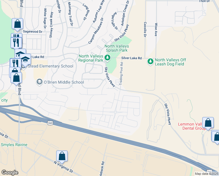 map of restaurants, bars, coffee shops, grocery stores, and more near 9502 Black Bear Drive in Reno