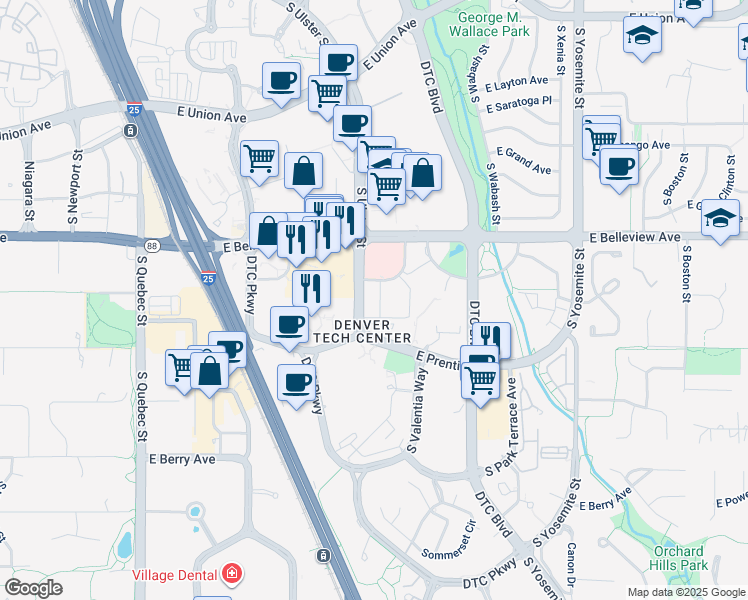 map of restaurants, bars, coffee shops, grocery stores, and more near 5200 South Ulster Street in Greenwood Village