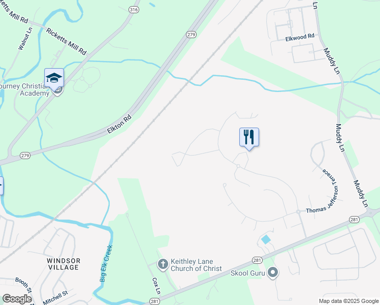 map of restaurants, bars, coffee shops, grocery stores, and more near 16 Henry Way in Elkton