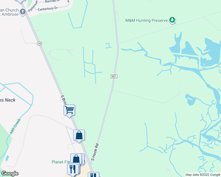 map of restaurants, bars, coffee shops, grocery stores, and more near 229 South Hook Road in Pennsville Township