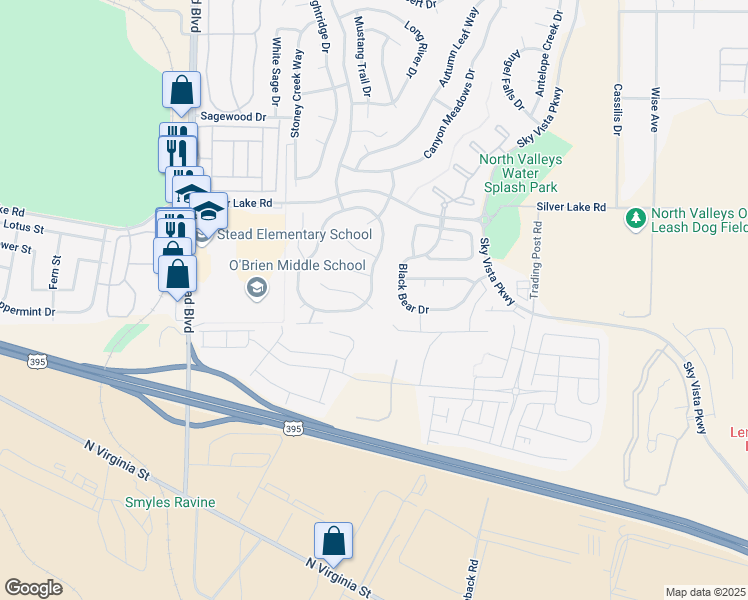 map of restaurants, bars, coffee shops, grocery stores, and more near 9795 Magellan Court in Reno