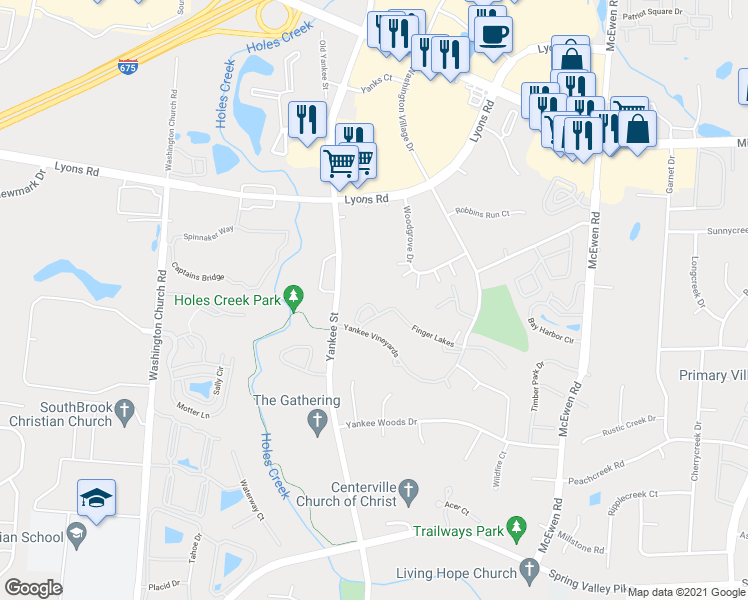 map of restaurants, bars, coffee shops, grocery stores, and more near 1475 Finger Lakes in Montgomery County