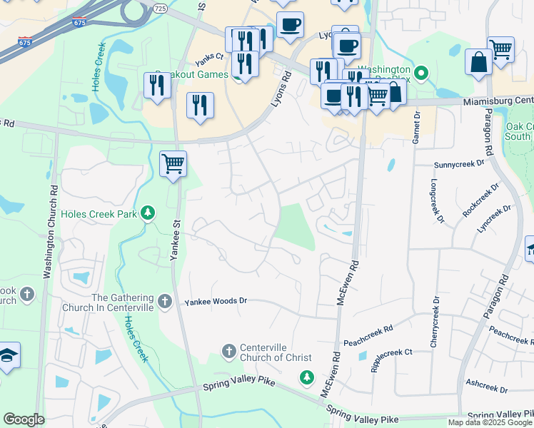 map of restaurants, bars, coffee shops, grocery stores, and more near 1479 Parkbrook Drive in Dayton