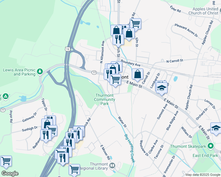 map of restaurants, bars, coffee shops, grocery stores, and more near 29 State Highway 806 in Thurmont