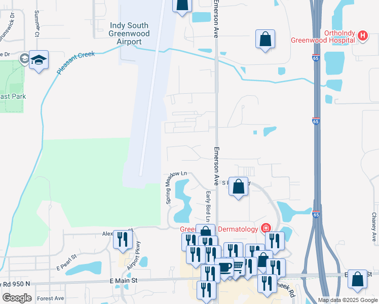 map of restaurants, bars, coffee shops, grocery stores, and more near 977 Maple Grove Dr in Greenwood