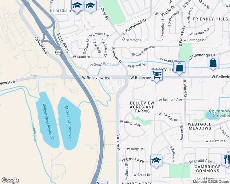 map of restaurants, bars, coffee shops, grocery stores, and more near 13195 West Progress Circle in Littleton