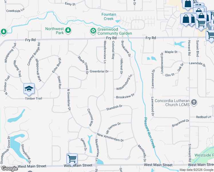 map of restaurants, bars, coffee shops, grocery stores, and more near 545 Meadowview Lane in Greenwood