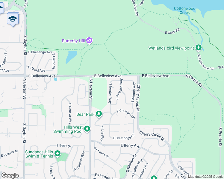 map of restaurants, bars, coffee shops, grocery stores, and more near 5182 East Ironton Way in Englewood