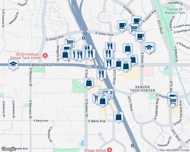map of restaurants, bars, coffee shops, grocery stores, and more near 5150 South Quebec Street in Greenwood Village