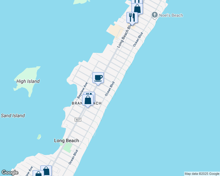 map of restaurants, bars, coffee shops, grocery stores, and more near 5698 Ocean Boulevard in Long Beach Township
