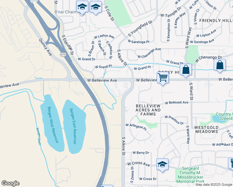 map of restaurants, bars, coffee shops, grocery stores, and more near 13315 West Progress Circle in Littleton