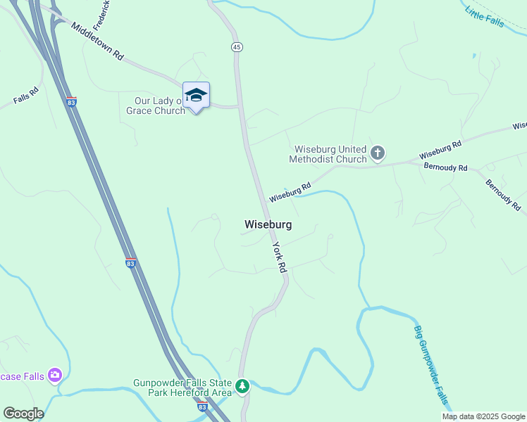 map of restaurants, bars, coffee shops, grocery stores, and more near 18126 York Road in Parkton