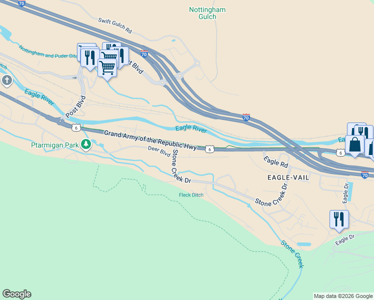 map of restaurants, bars, coffee shops, grocery stores, and more near 179 Deer Boulevard in Avon