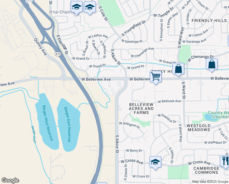 map of restaurants, bars, coffee shops, grocery stores, and more near 13315 West Progress Circle in Littleton
