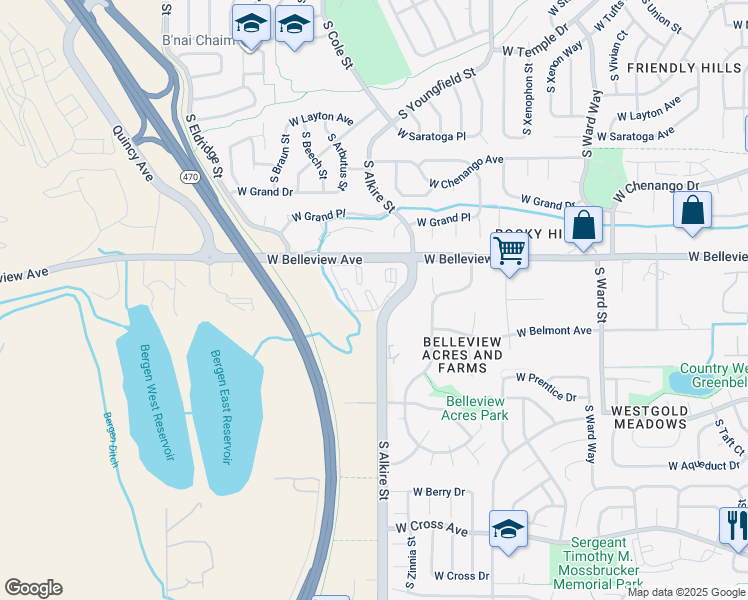map of restaurants, bars, coffee shops, grocery stores, and more near 13315 West Progress Circle in Littleton