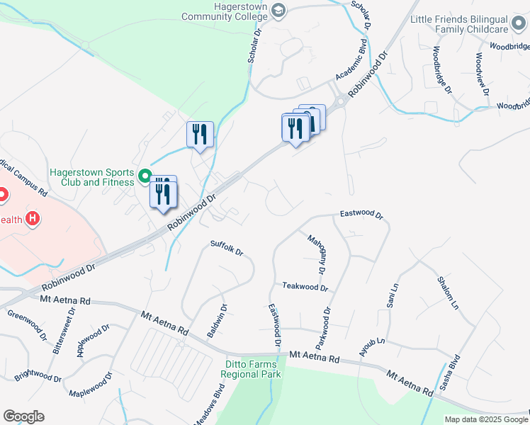 map of restaurants, bars, coffee shops, grocery stores, and more near 20141 Kellys Lane in Hagerstown