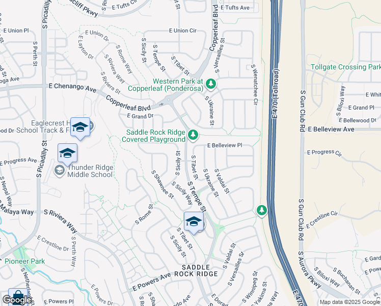 map of restaurants, bars, coffee shops, grocery stores, and more near 5149 South Tibet Street in Aurora