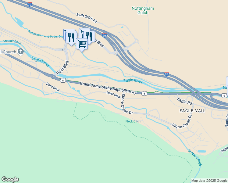 map of restaurants, bars, coffee shops, grocery stores, and more near 252-422 Deer Boulevard in Avon