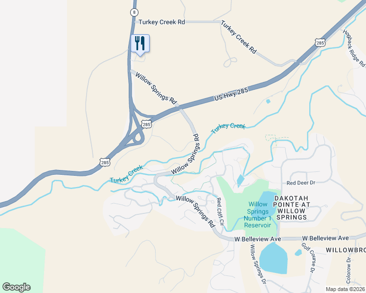 map of restaurants, bars, coffee shops, grocery stores, and more near 16971 Foxmoor Court in Morrison