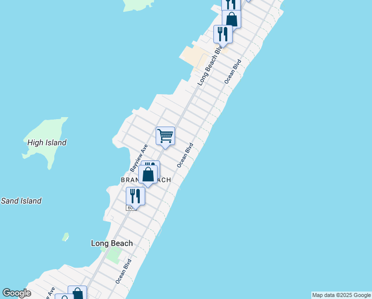 map of restaurants, bars, coffee shops, grocery stores, and more near 5706 Ocean Boulevard in Long Beach