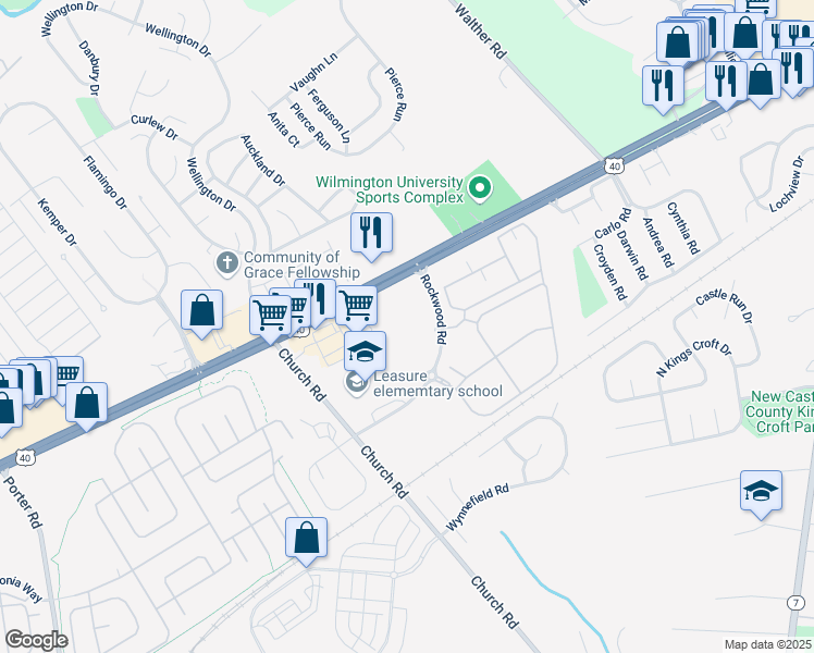 map of restaurants, bars, coffee shops, grocery stores, and more near Grand National Lane in Bear