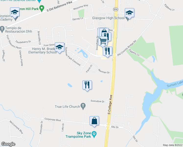 map of restaurants, bars, coffee shops, grocery stores, and more near 130 Couples Drive in Newark
