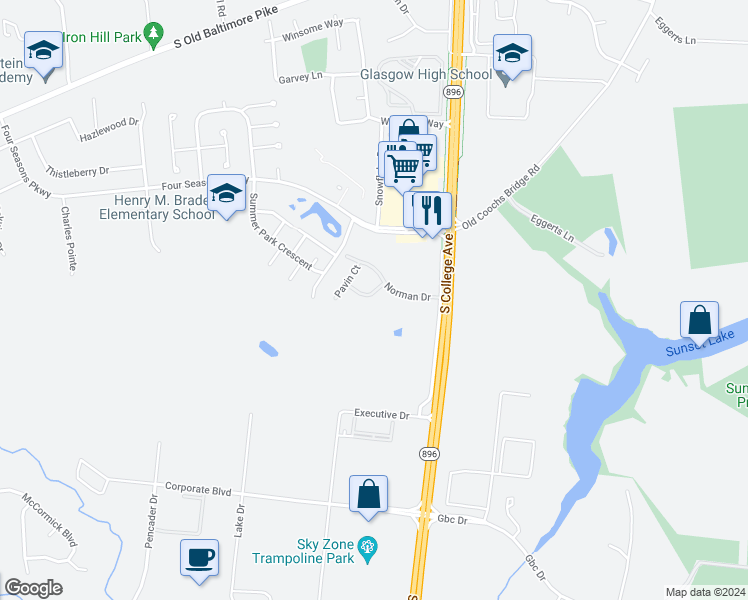 map of restaurants, bars, coffee shops, grocery stores, and more near 114 Couples Drive in Newark
