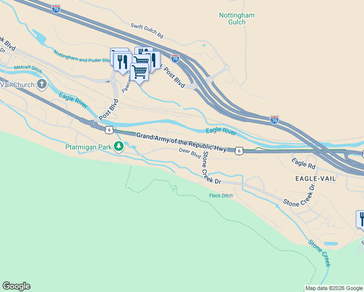 map of restaurants, bars, coffee shops, grocery stores, and more near 252-422 Deer Boulevard in Avon