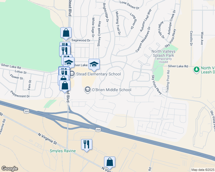 map of restaurants, bars, coffee shops, grocery stores, and more near 9985 Moondust Court in Reno
