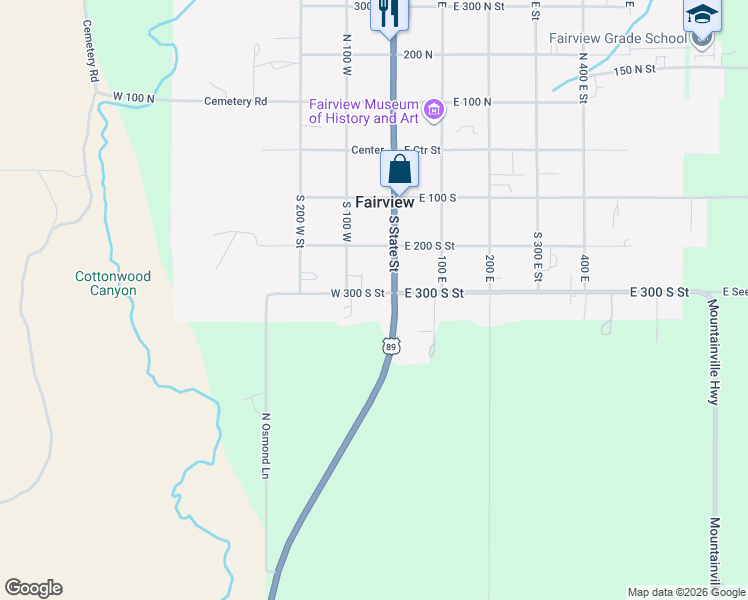map of restaurants, bars, coffee shops, grocery stores, and more near 101 West 300 South in Fairview