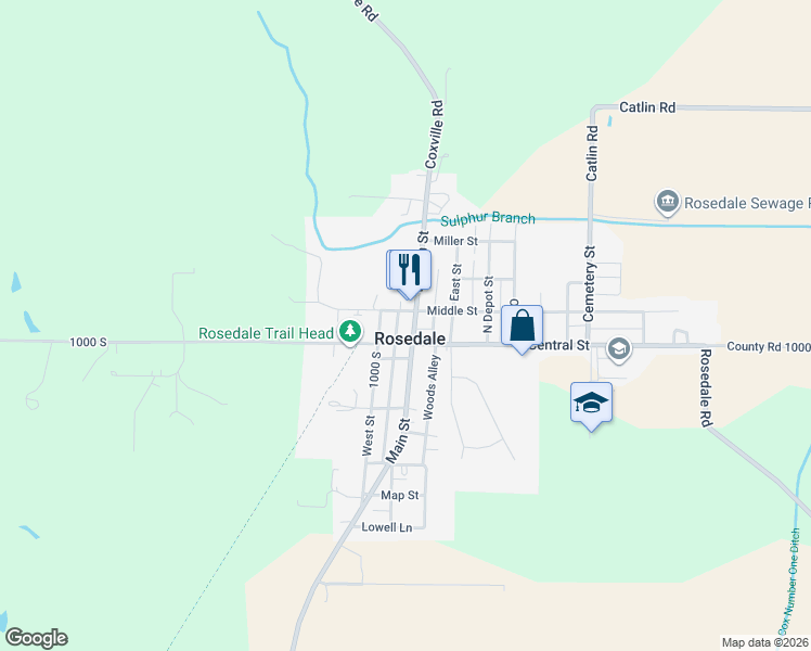map of restaurants, bars, coffee shops, grocery stores, and more near in Rosedale