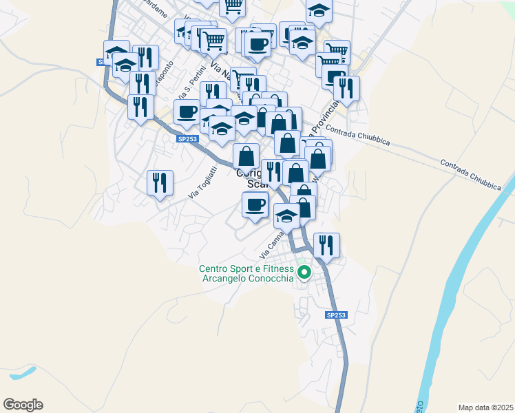 map of restaurants, bars, coffee shops, grocery stores, and more near in Corigliano Scalo