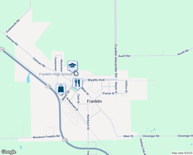 map of restaurants, bars, coffee shops, grocery stores, and more near 412-498 East Wyatt Avenue in Franklin