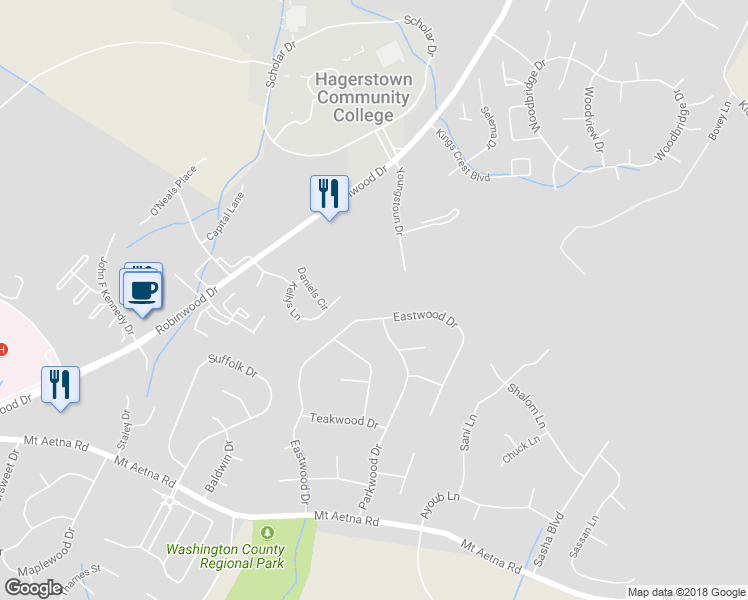 map of restaurants, bars, coffee shops, grocery stores, and more near 11203 Grouse Lane South in Hagerstown