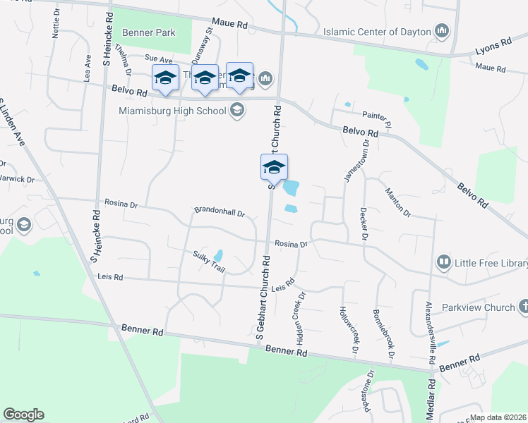 map of restaurants, bars, coffee shops, grocery stores, and more near 775 South Gebhart Church Road in Miamisburg