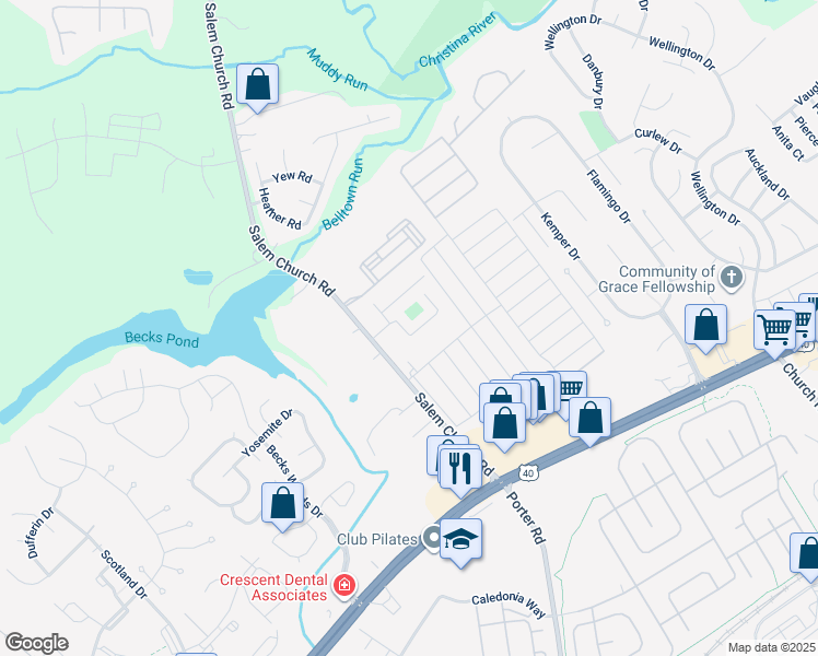 map of restaurants, bars, coffee shops, grocery stores, and more near 10 Bradley Drive in Newark
