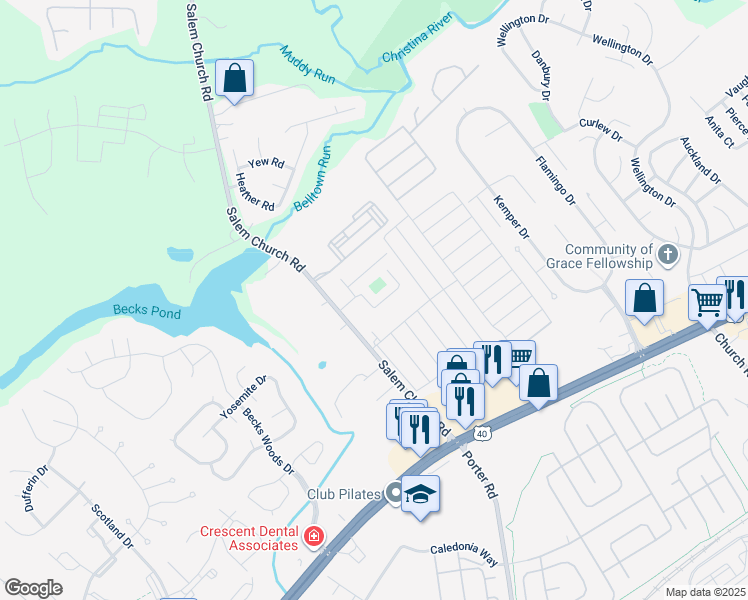 map of restaurants, bars, coffee shops, grocery stores, and more near 10 Bradley Drive in Newark