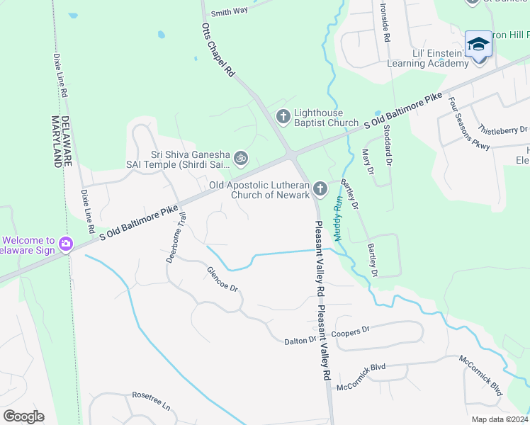 map of restaurants, bars, coffee shops, grocery stores, and more near 1640 South Old Baltimore Pike in Newark