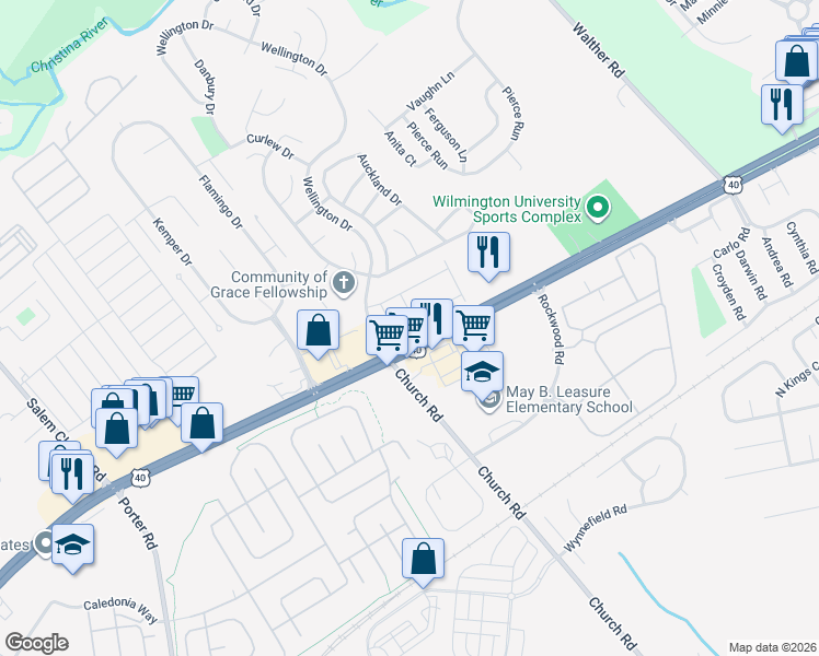 map of restaurants, bars, coffee shops, grocery stores, and more near 430 Feather Drive in Newark