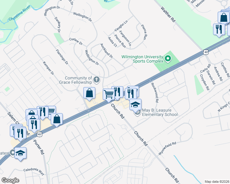 map of restaurants, bars, coffee shops, grocery stores, and more near 430 Feather Drive in Newark